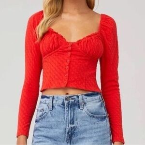 Like New FREE PEOPLE Ladybug Long Sleeve Top